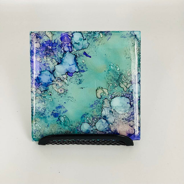 4x4 Abstract TIles/Coaster-Light Teal & Purple
