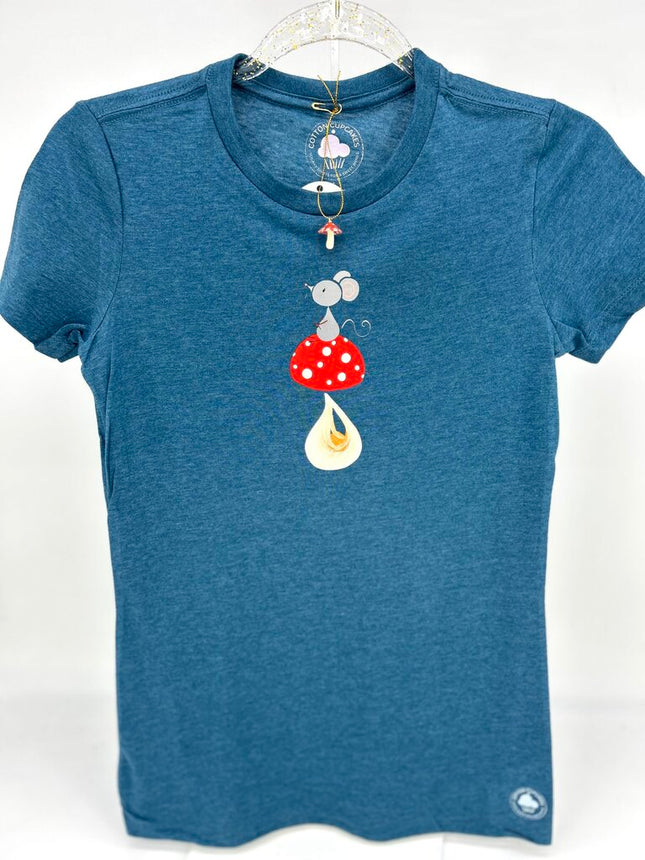 Mouse on Mushroom Women's fitted Teal
