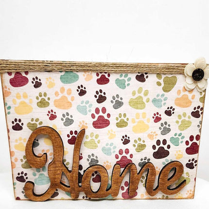 Shelf sitter- Paw prints decoupage (Home)