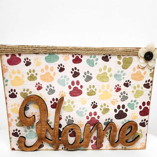 Shelf sitter- Paw prints decoupage (Home)