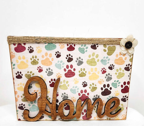 Shelf sitter- Paw prints decoupage (Home)