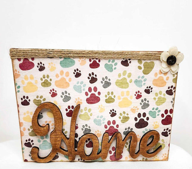 Shelf sitter- Paw prints decoupage (Home)