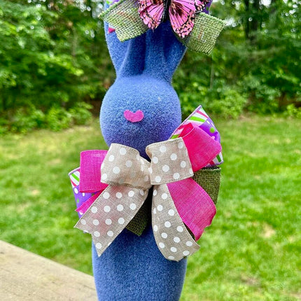 Purple Flocked Easter Bunny Decor , 16" Spring Bunny Centerpiece, Cute Pastel Bunny for Table, Shelf, or Home Office, Easter Decorating