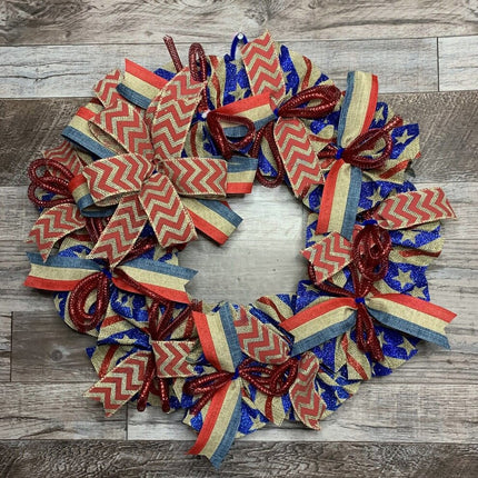 Burlap Flag Wreath, Burlap Patriotic Wreath for Front Door, Americana Door Decor, Everyday USA Flag Wreath, farmhouse Rustic Door Hanger