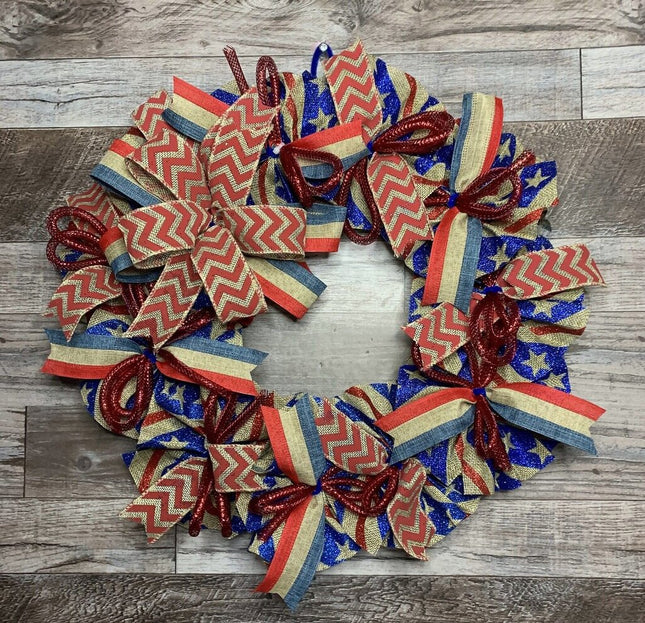 Burlap Flag Wreath, Burlap Patriotic Wreath for Front Door, Americana Door Decor, Everyday USA Flag Wreath, farmhouse Rustic Door Hanger