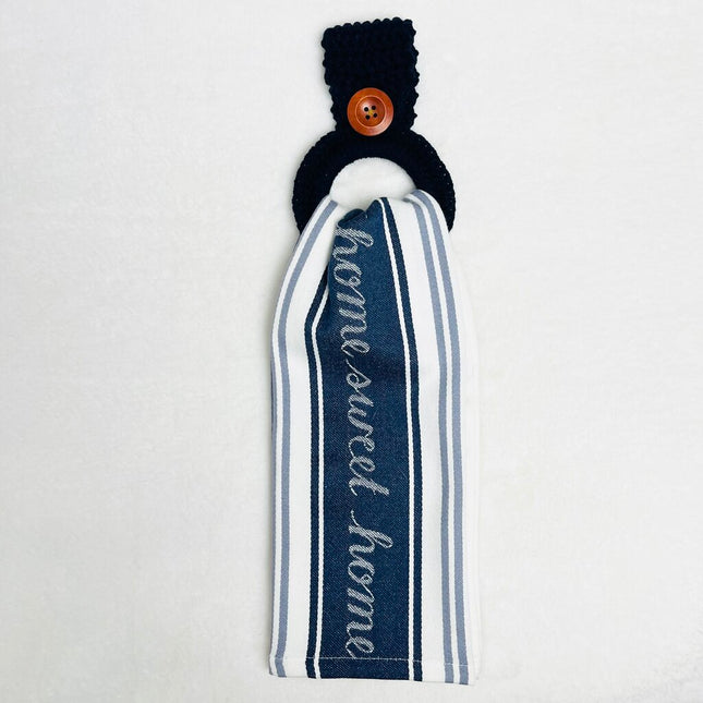 Hanging Towel Set - Home Sweet Home with navy towel holder