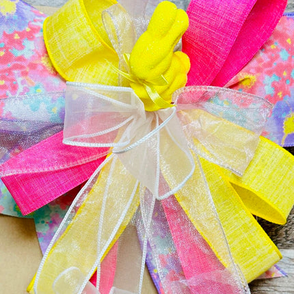 XL Easter Bow with Yellow Bunny, Handmade Large Ribbon Bow for Easter Basket, Easter Decor, Wreath, Door Hanger or Home Decor