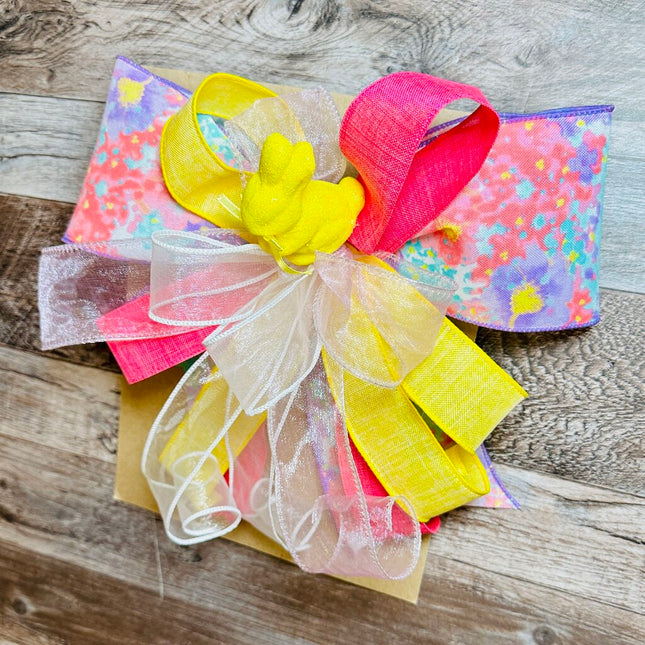 XL Easter Bow with Yellow Bunny, Handmade Large Ribbon Bow for Easter Basket, Easter Decor, Wreath, Door Hanger or Home Decor