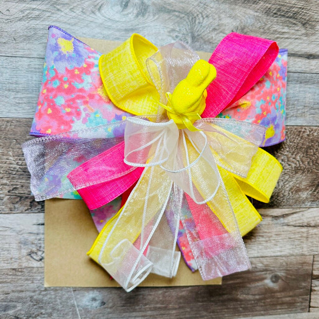 XL Easter Bow with Yellow Bunny, Handmade Large Ribbon Bow for Easter Basket, Easter Decor, Wreath, Door Hanger or Home Decor