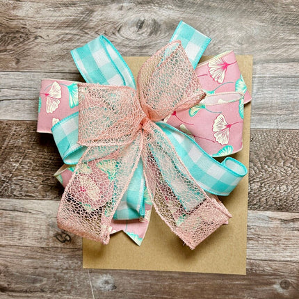 Pink & Aqua Floral Decorative Bow - Spring Wreath, Lantern, Mailbox, Gift Basket, Staircase, Wedding, Shower or Party Decor, Handmade Bow
