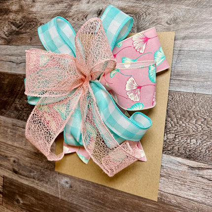 Pink & Aqua Floral Decorative Bow - Spring Wreath, Lantern, Mailbox, Gift Basket, Staircase, Wedding, Shower or Party Decor, Handmade Bow