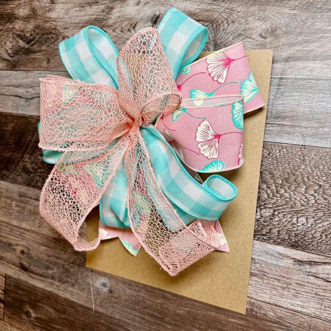 Pink & Aqua Floral Decorative Bow - Spring Wreath, Lantern, Mailbox, Gift Basket, Staircase, Wedding, Shower or Party Decor, Handmade Bow