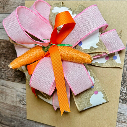 Easter Bow, Bunny & Carrot Bow for Wreath, Door Hanger, Easter Bunny Gift, Easter Wreath Attachment, For Gifts, Basket, Lantern