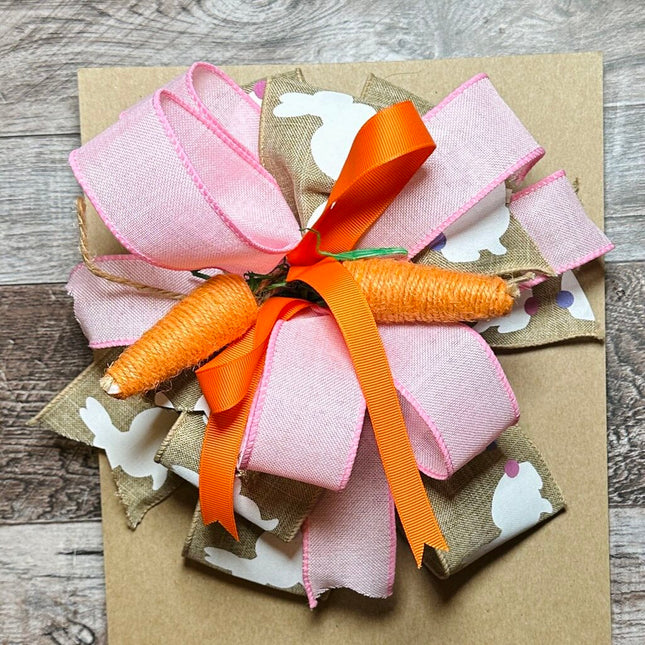 Easter Bow, Bunny & Carrot Bow for Wreath, Door Hanger, Easter Bunny Gift, Easter Wreath Attachment, For Gifts, Basket, Lantern