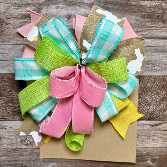 XL Easter Bow with 5 Pastel Ribbons - Extra Large Spring Door Bow, Wreath Bow, Easter Decor, Front Porch Accent, Pastel Gift Bow, Spring Bow