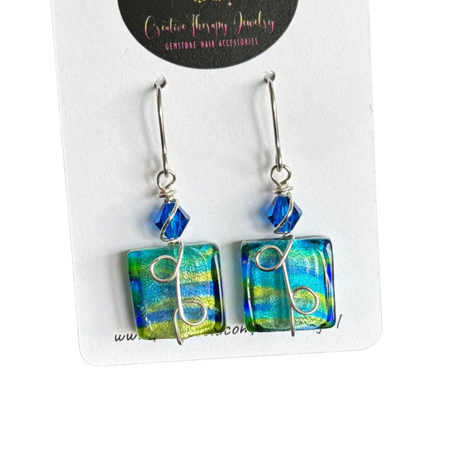 Foil glass and crystal earrings