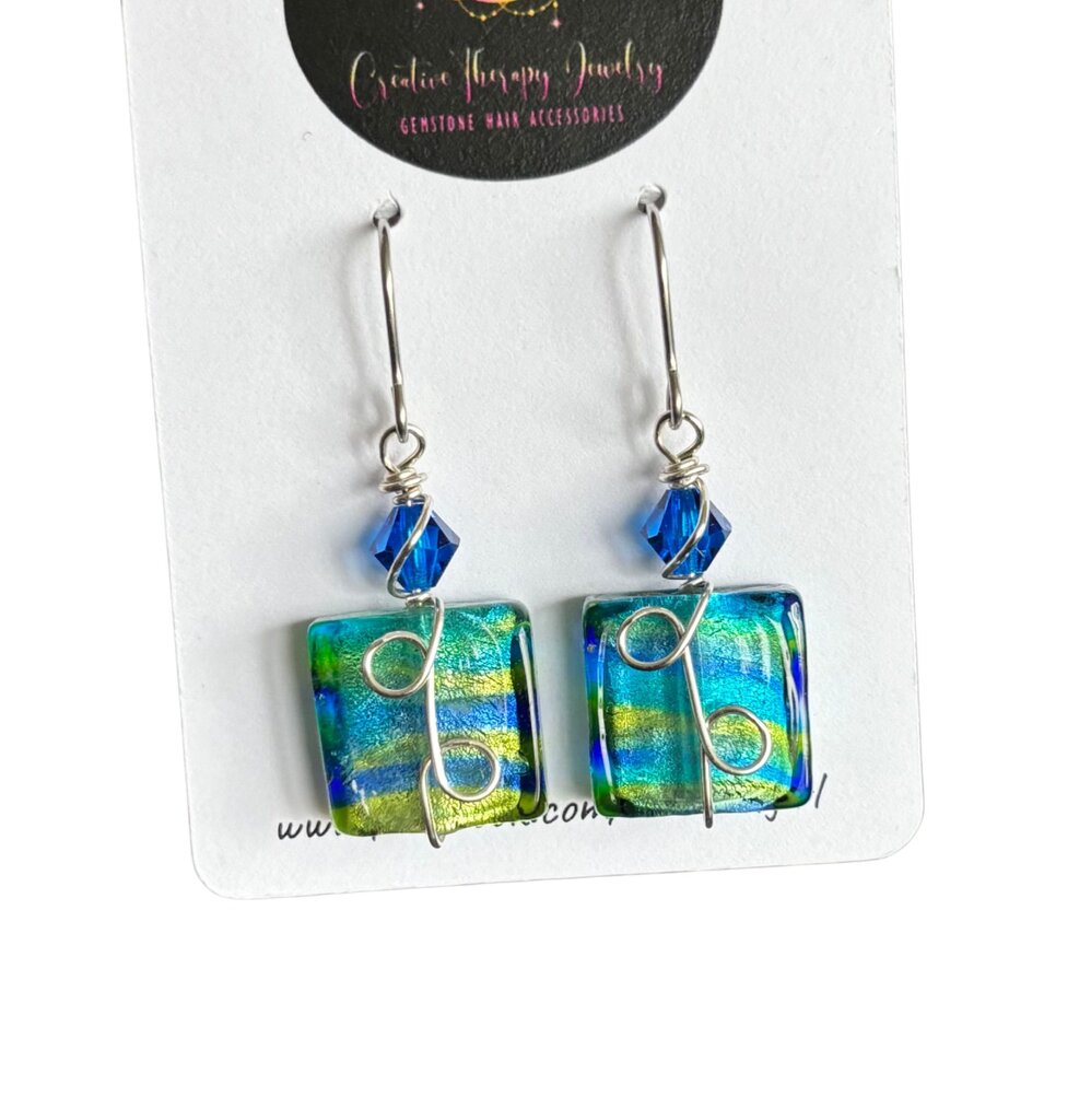 Foil glass and crystal earrings