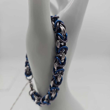 8" Blue, Gray, Silver Byzantine Bracelet