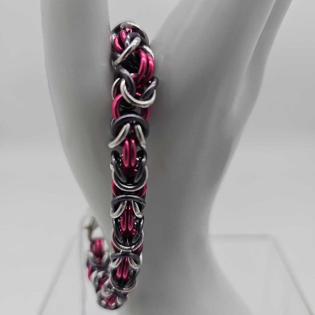 Pink, Gray, Silver Byzantine Bracelet
