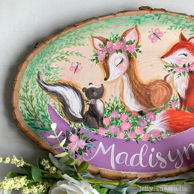 WOODLAND NURSERY WOOD SLICE NAME SIGN