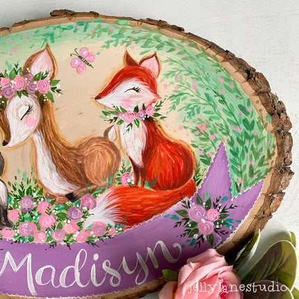 WOODLAND NURSERY WOOD SLICE NAME SIGN