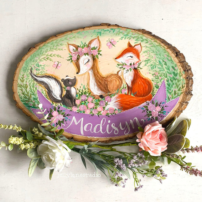 WOODLAND NURSERY WOOD SLICE NAME SIGN