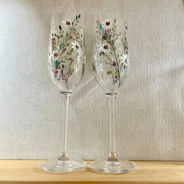 Daisy eucalyptus Champagne flute set