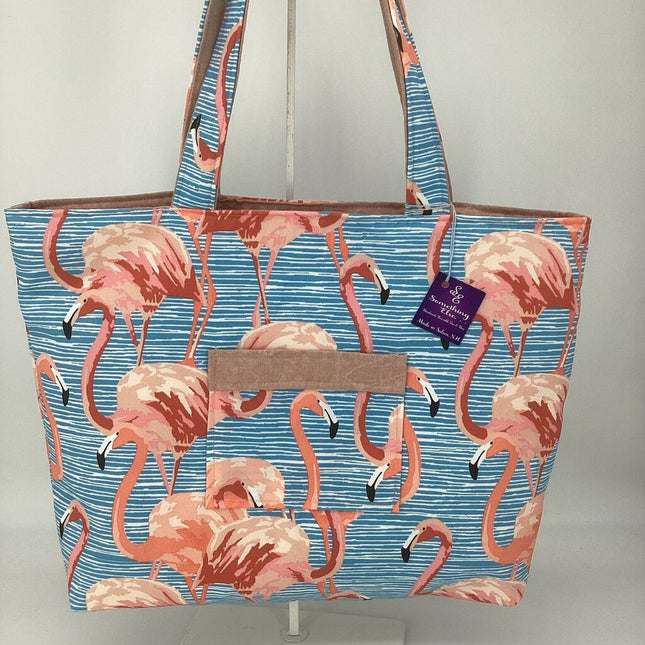 Flamingo reversible tote w/ pink