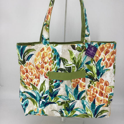 Multi colored pineapple tote w/ green