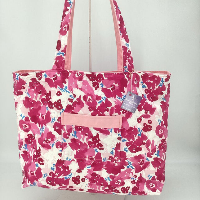 Pink floral with pink reversible tote