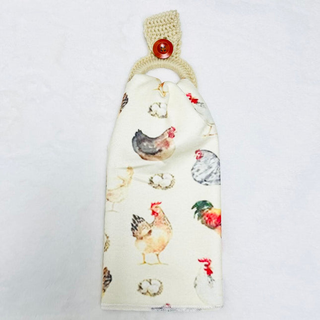 Hanging Towel Set - Chicken on Cream Background