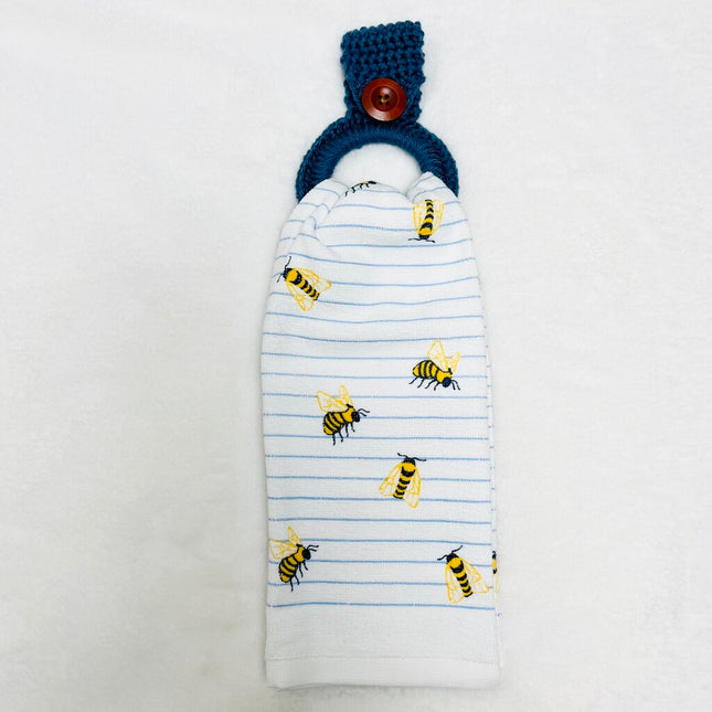 Hanging Towel Set - Bees with Blue Towel Holder