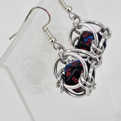 Mini D20 Earrings Silver with Sparkly Blue D20 - view 1