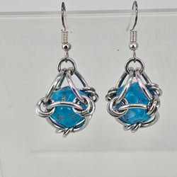 Mini D20 Earrings Silver with Translucent Blue D20 - view 1