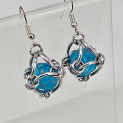Mini D20 Earrings Silver with Translucent Blue D20 - view 2