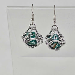 Mini D20 Earrings Silver with green swirl D20 - view 1