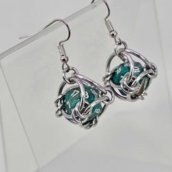 Mini D20 Earrings Silver with green swirl D20 - view 2