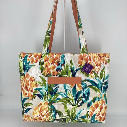 Multi-colored Pineapple w / coral reversible tote