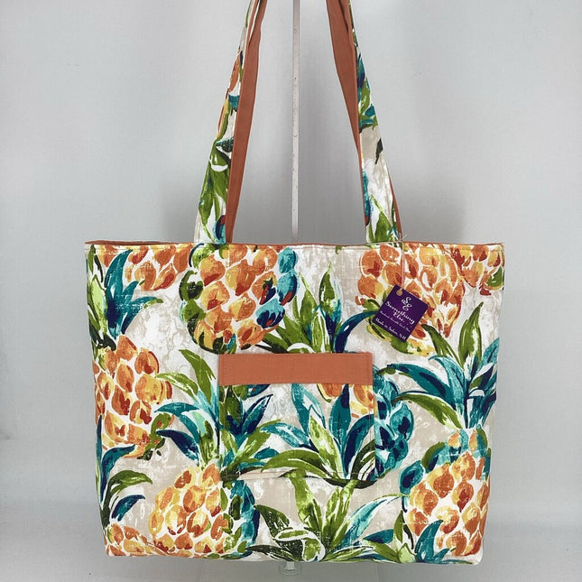 Multi-colored Pineapple w / coral reversible tote