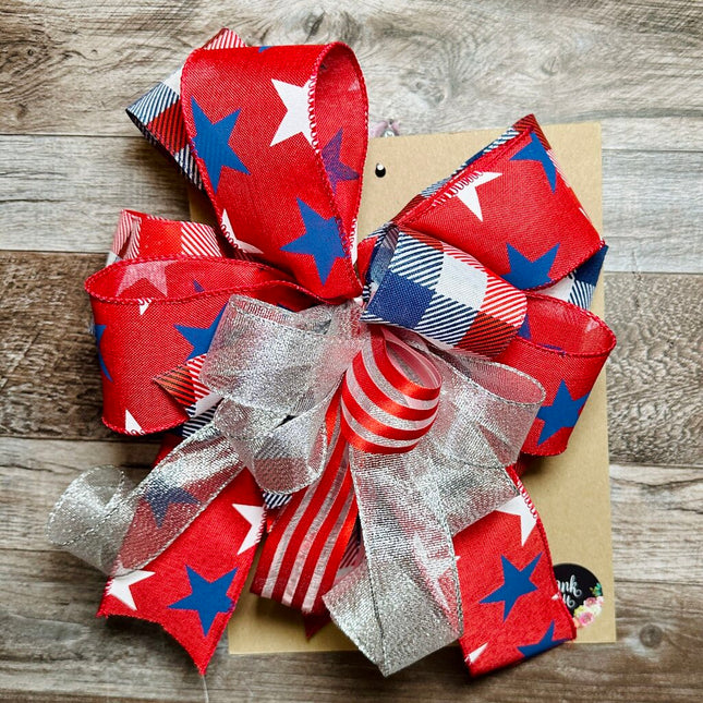 Patriotic Decor Bow XXL, Patriotic Bow – Red White and Blue Door Bow – 4th of July Wreath Bow – Independence Day Decor – Memorial Day Bow – USA Flag Ribbon Bow
