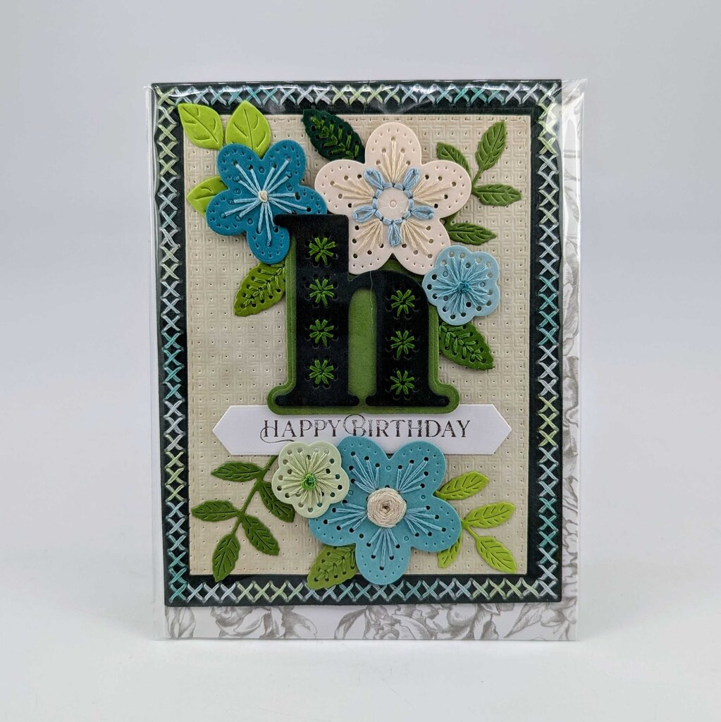 Stitched h Birthday Greeting Card