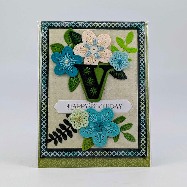 Stitched v Birthday Greeting Card
