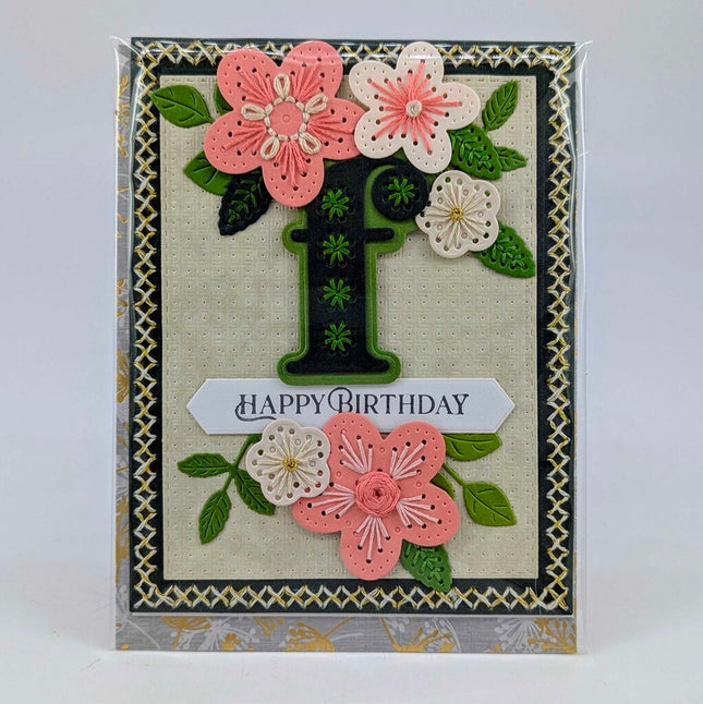 Stitched f Birthday Greeting Card