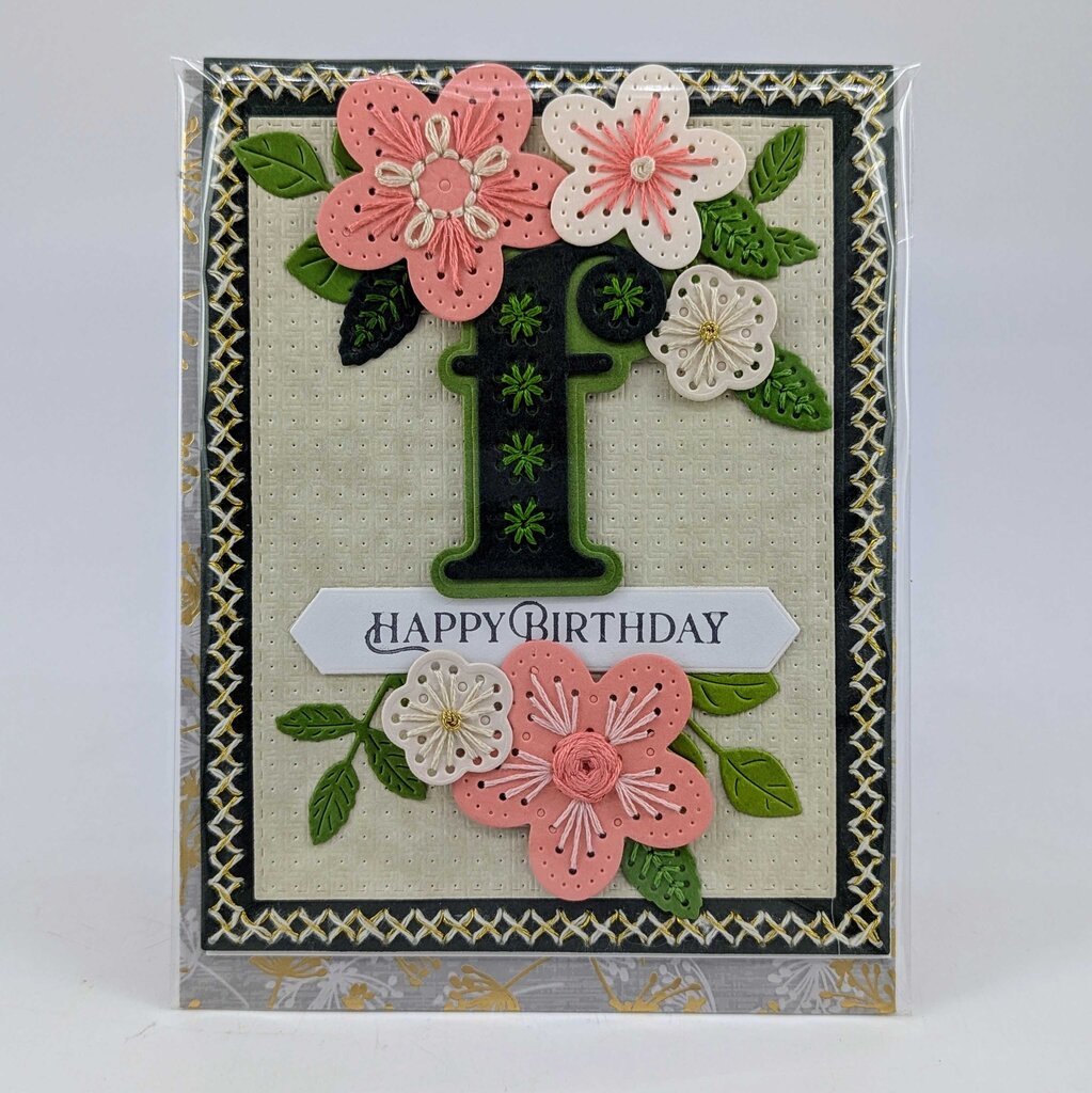 Stitched f Birthday Greeting Card