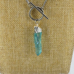 Stainless Steel paperclip necklace with Titanium quartz point - view 1