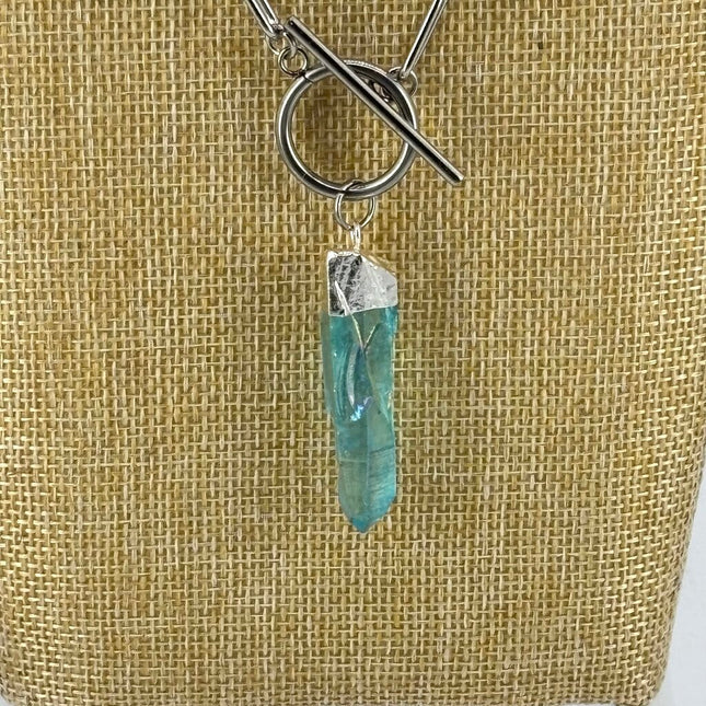 Stainless Steel paperclip necklace with Titanium quartz point