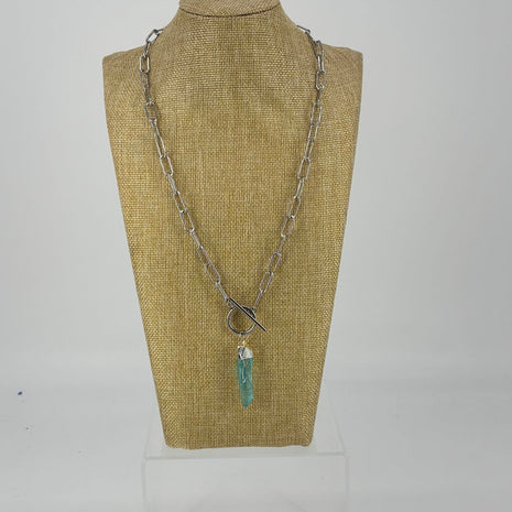 Stainless Steel paperclip necklace with Titanium quartz point