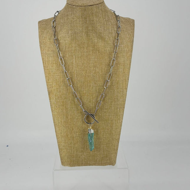 Stainless Steel paperclip necklace with Titanium quartz point