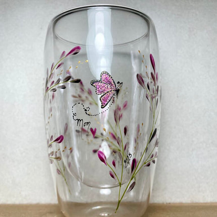 Mom 2025 double wall glass butterfly pink
