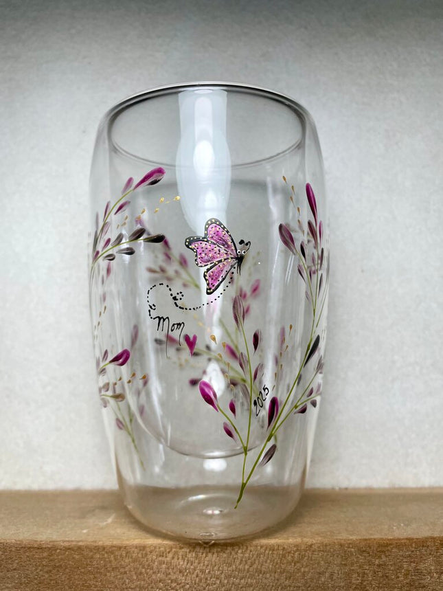 Mom 2025 double wall glass butterfly pink